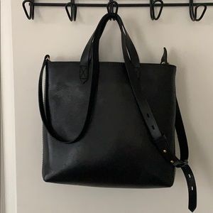 Made well black leather zip top transport tote